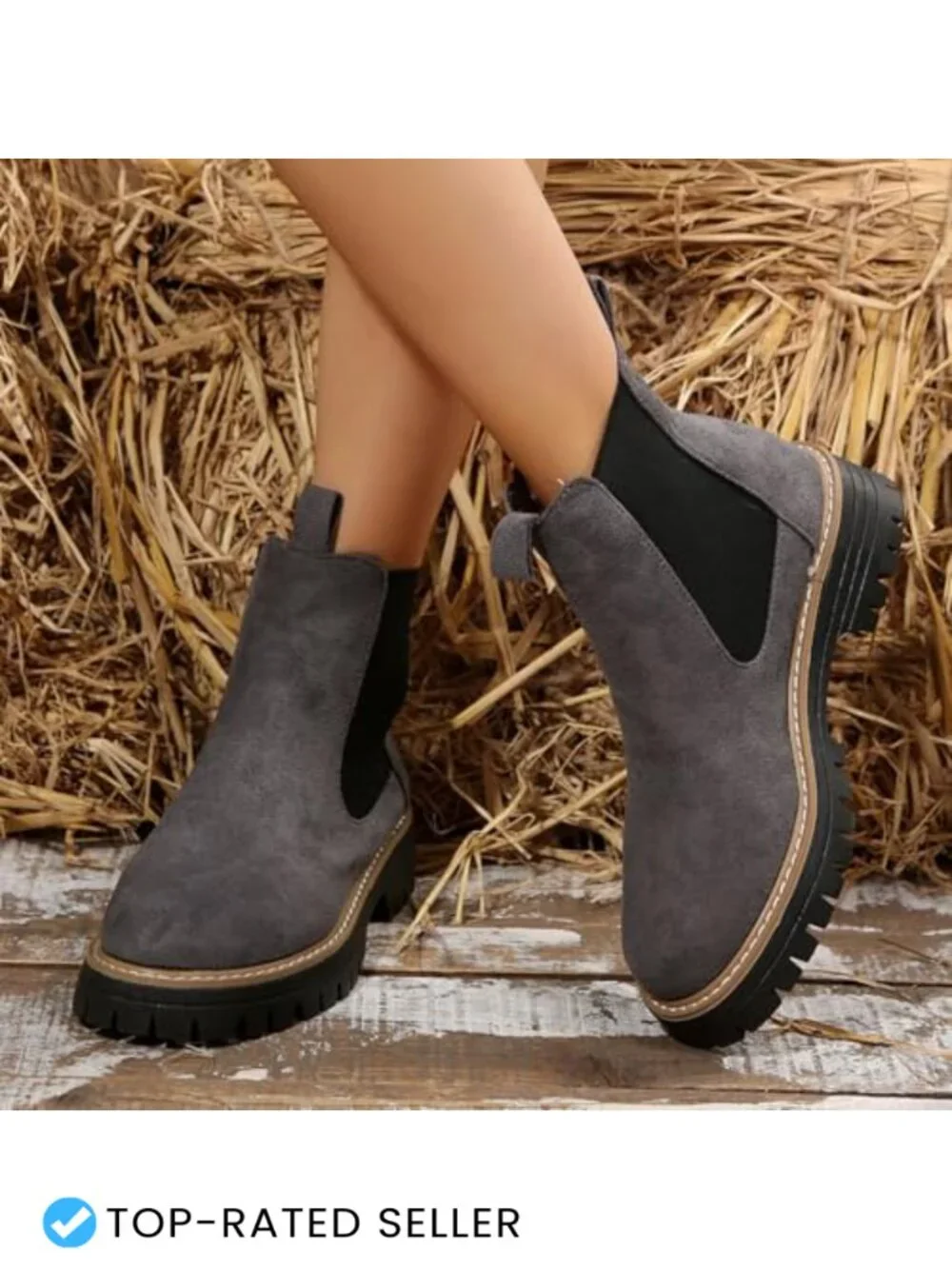 Chunky Chelsea Boots for Women Suede Platform Slip-On Block Heel Ankle Bootie